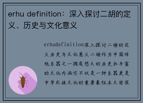 erhu definition：深入探讨二胡的定义、历史与文化意义